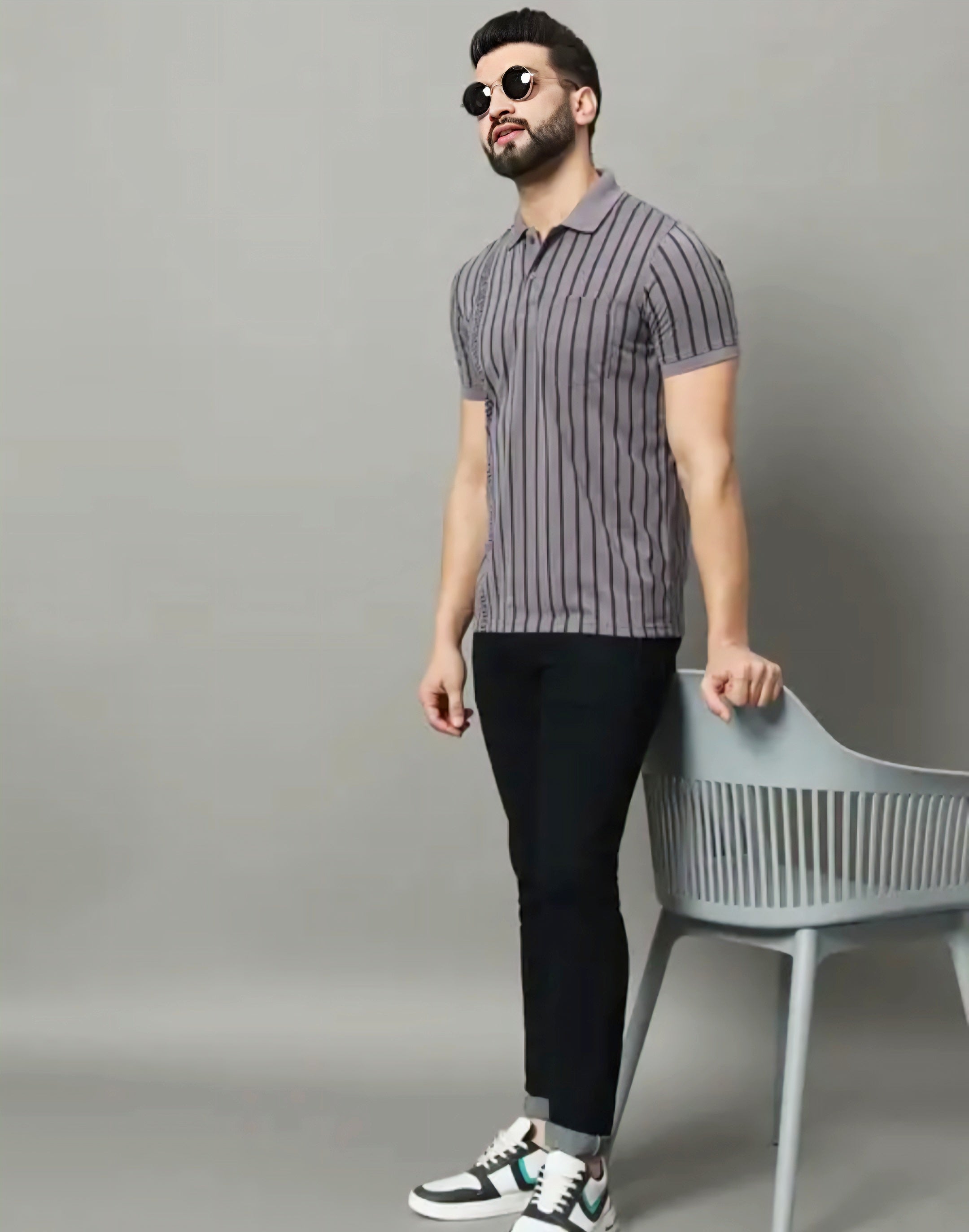 Floraluna Men Striped Regular Fit Polo T-Shirt
