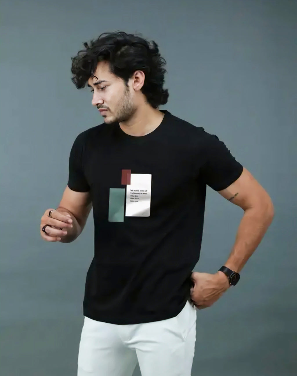 Floraluna  Men Graphic Print Round Neck Cotton Blend