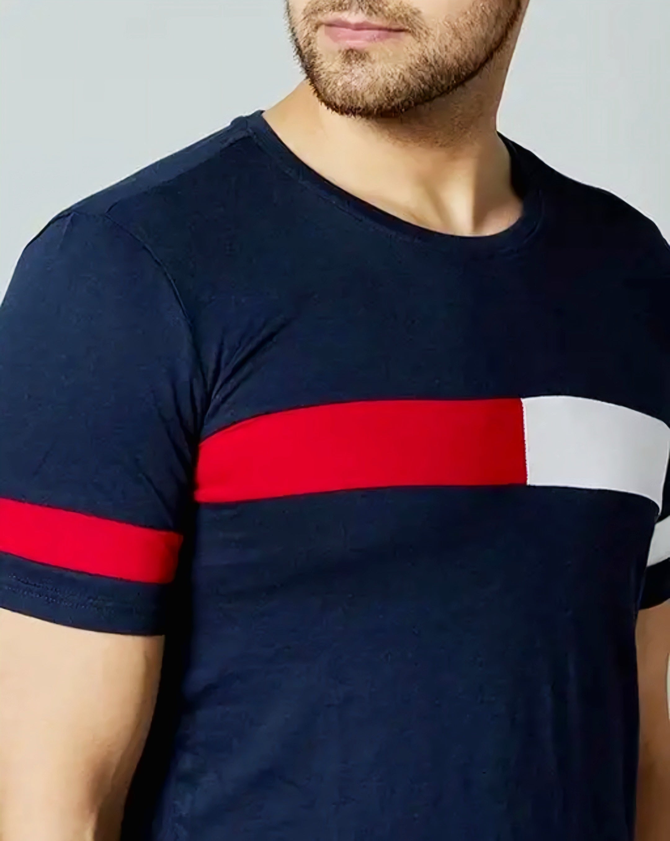 Floraluna Men's Navy Blue Solid Cotton Blend T-Shirt