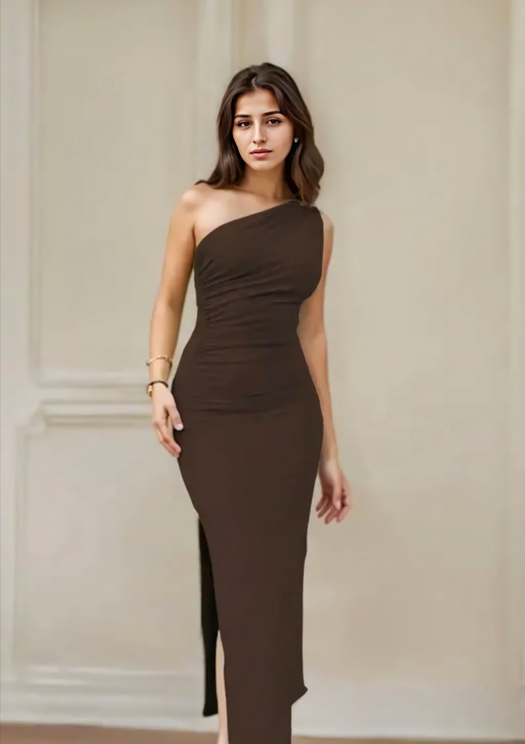 Floraluna Women’s Ruched One Shoulder Bodycon Midi Dress Sexy Sleeveless Cocktail Party Pencil Dresses