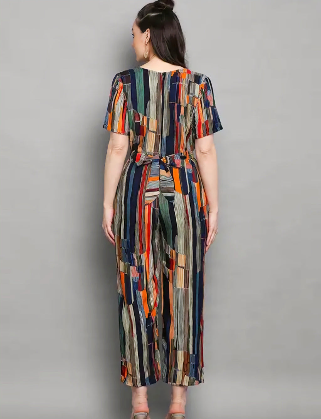 Floraluna Women's Rayon Foil Printed Round Neck Jumpsuit