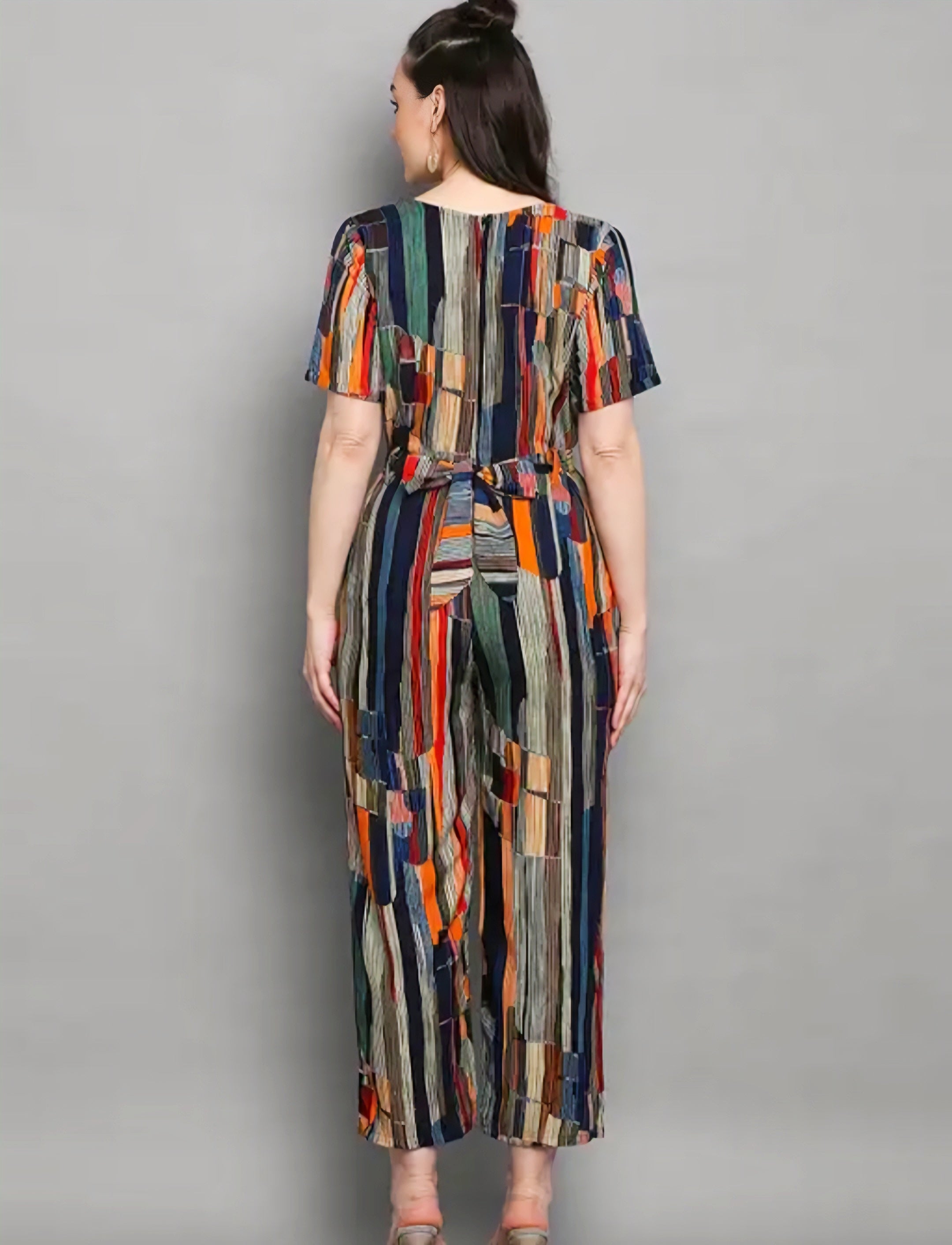 Floraluna Women's Rayon Foil Printed Round Neck Jumpsuit