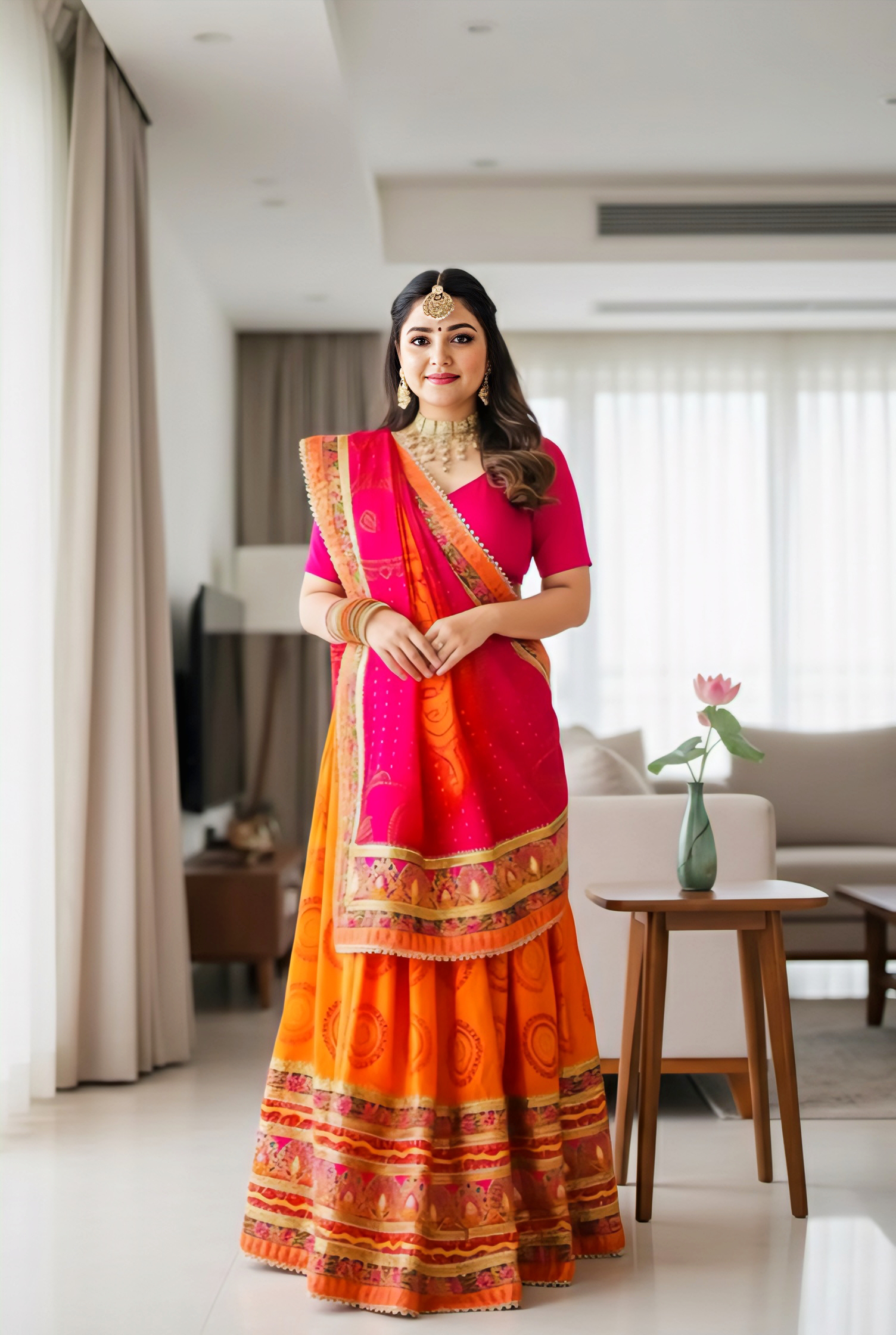 FloraLuna Sunset Splendor Festive Drape with Heritage Embroidery