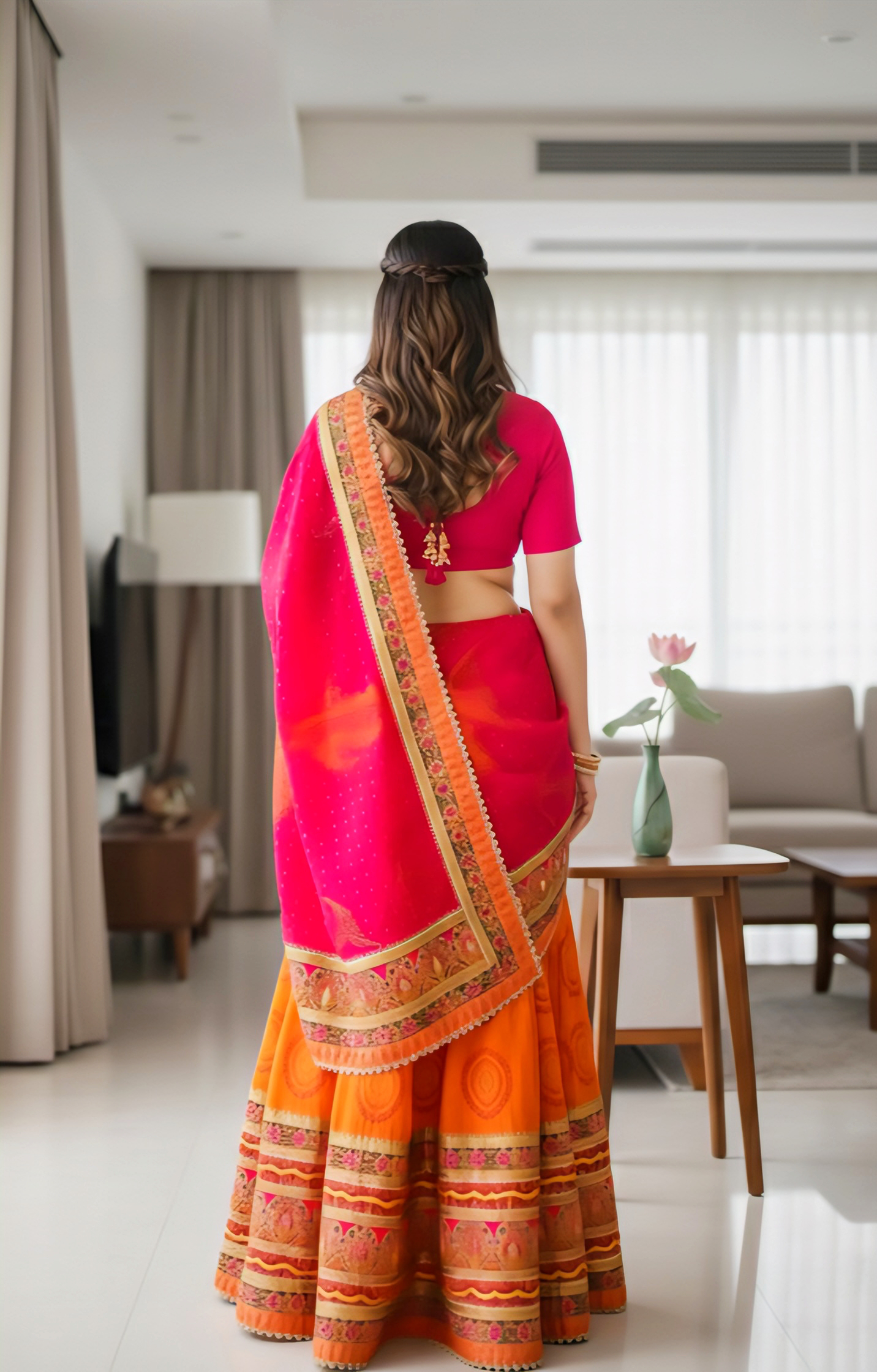 FloraLuna Sunset Splendor Festive Drape with Heritage Embroidery