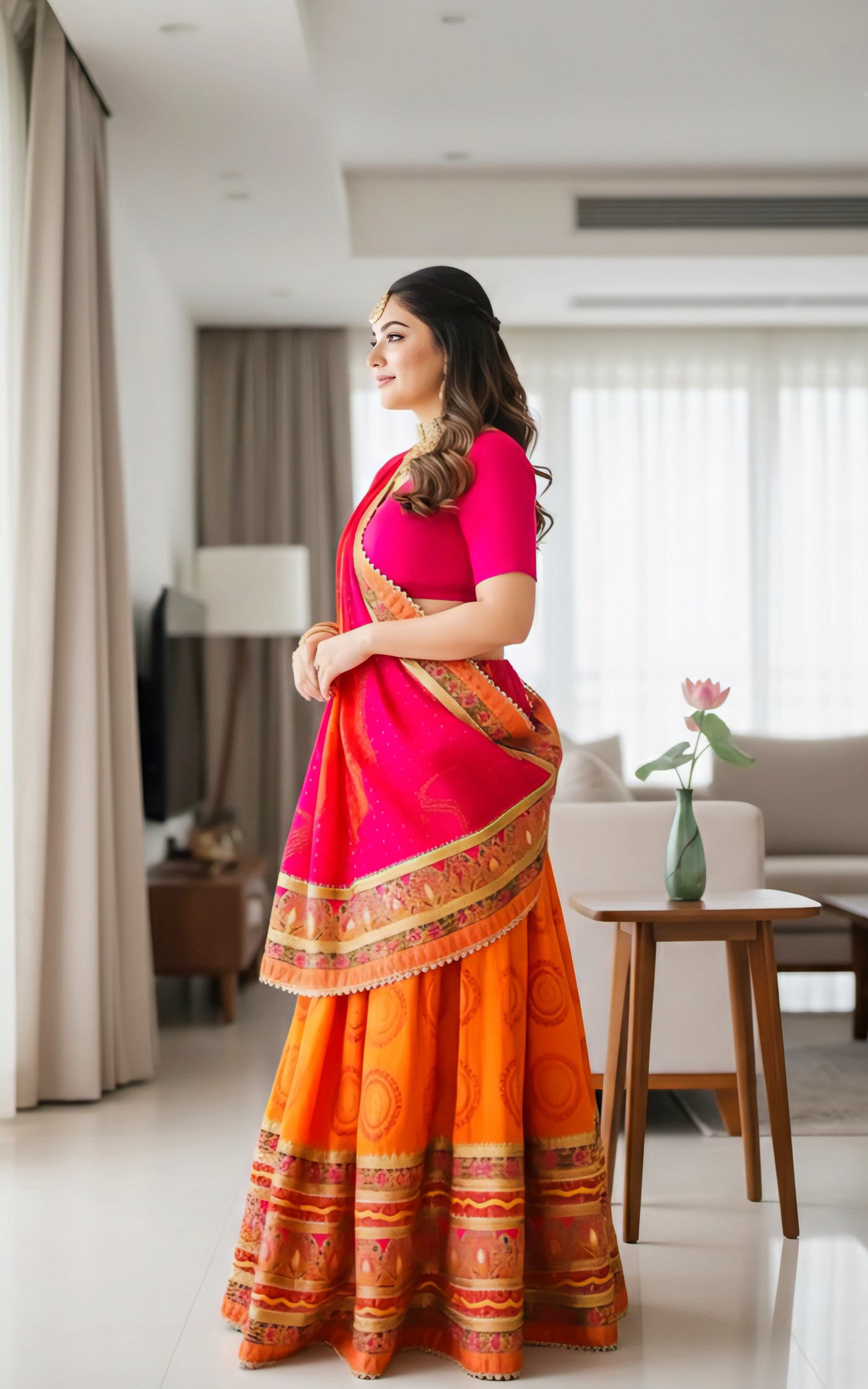 FloraLuna Sunset Splendor Festive Drape with Heritage Embroidery