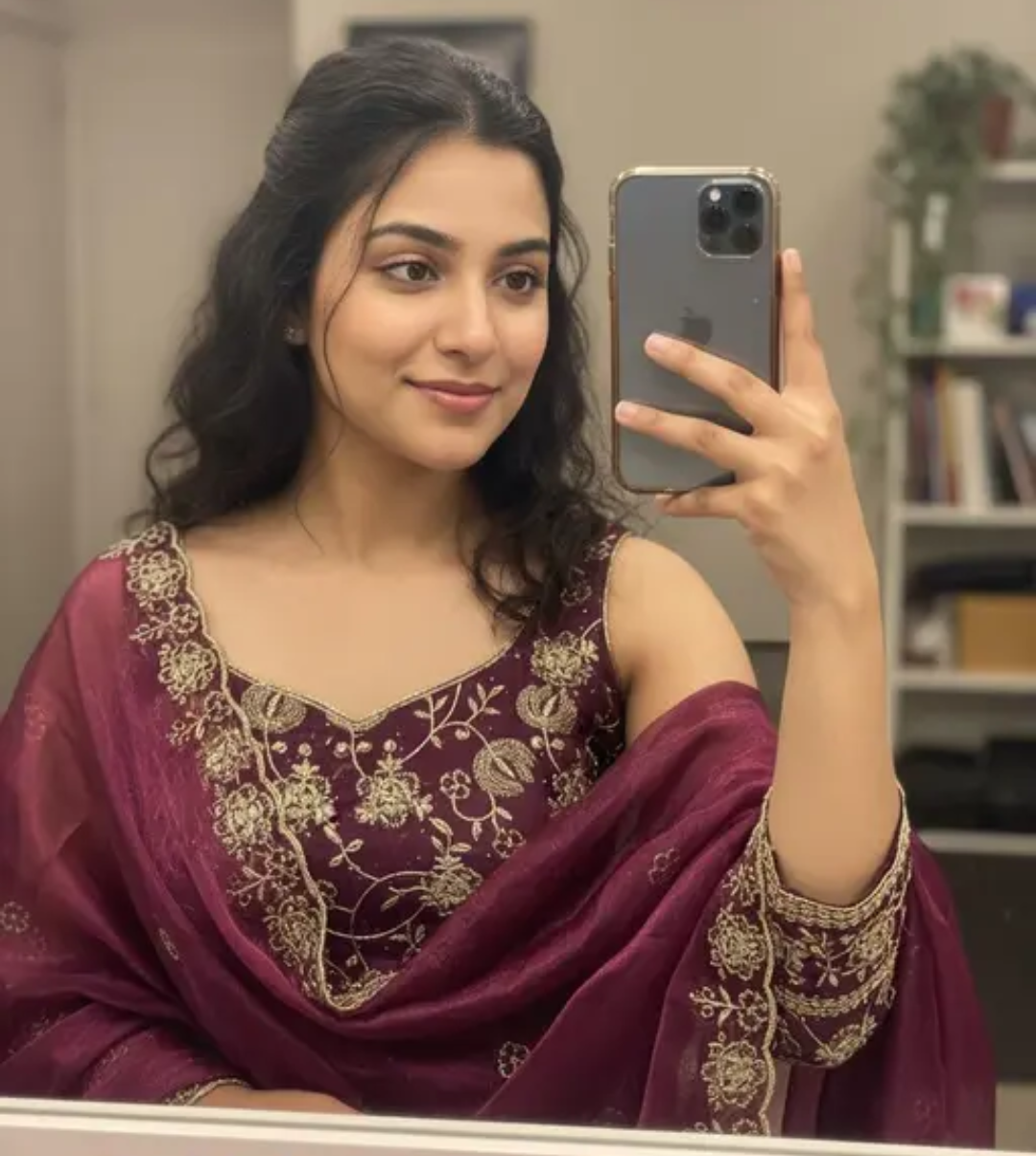 FloraLuna Deep Wine Floral Embroidered Kurta Set with Dupatta Unstitched