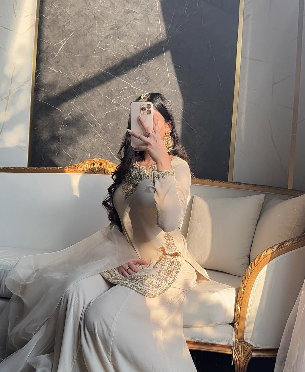 FloraLuna korean Satin Silk Heavy Bids Hand Work Embroidery Sequence Work Suit