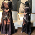 FloraLuna Chocolate Brown Silk Satin Suit with Hand-Worked Leaf Embroidery