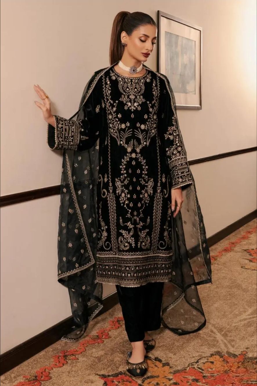 Fkoraluna Chocolate Brown Silk Satin Salwar Suit with Hand-Embroidered Leaf Cutwork