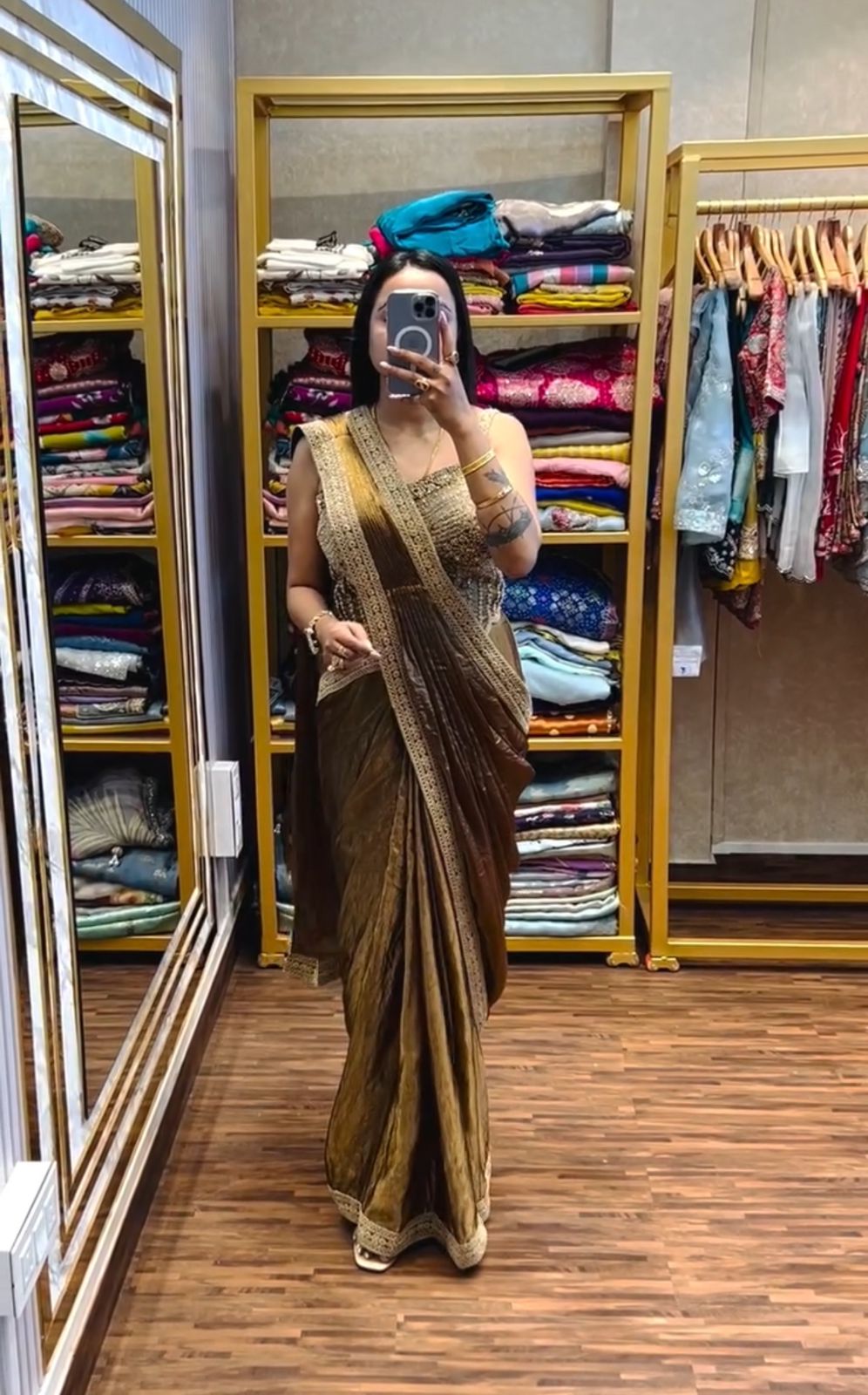 Metallic Silk Saree with Heavy Zari Border