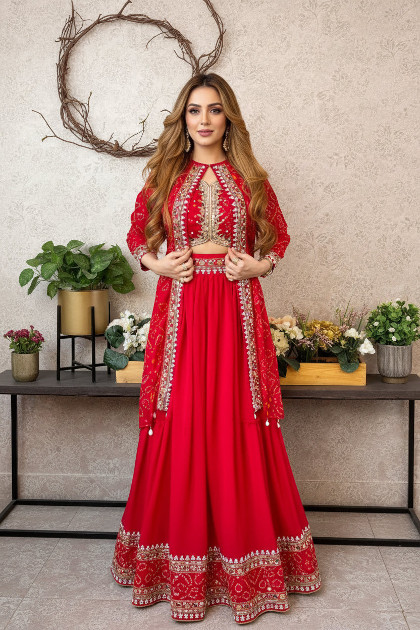 Bandhani Print Indo-Western Set with Mirror-Work