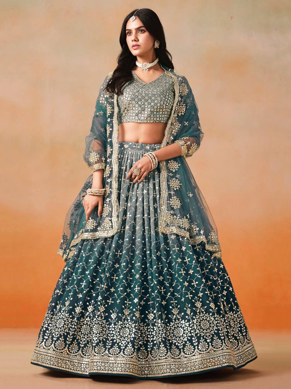 Ombre Premium Silk-Finish Lehenga with Heavy Zari Detailing
