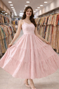 FloraLuna Pink and White Striped Tiered Maxi Dress