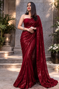 FloraLuna Opulent Maroon Sequin Saree