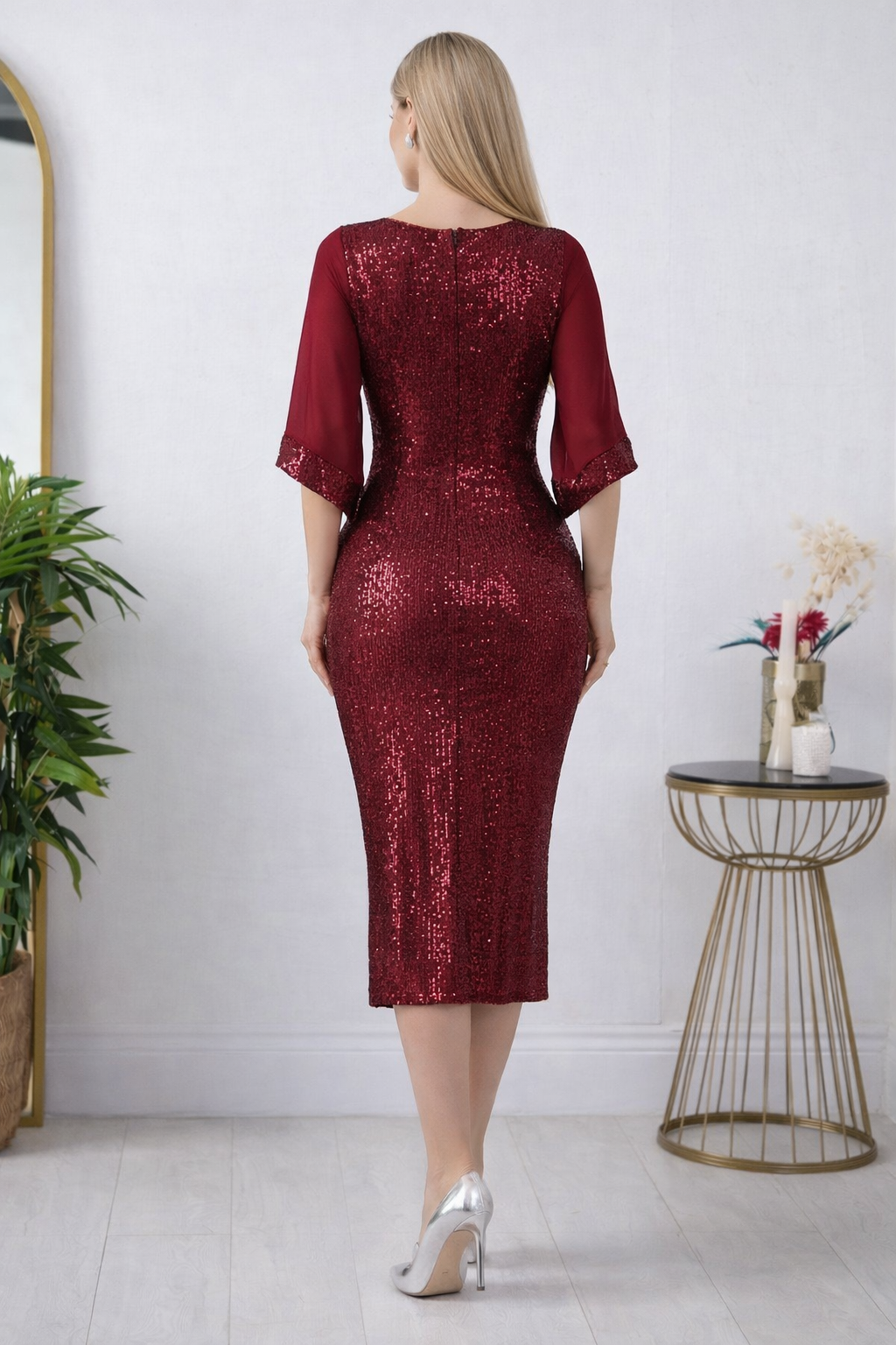 FloraLuna Crimson Shimmer Fitted Cocktail Dress