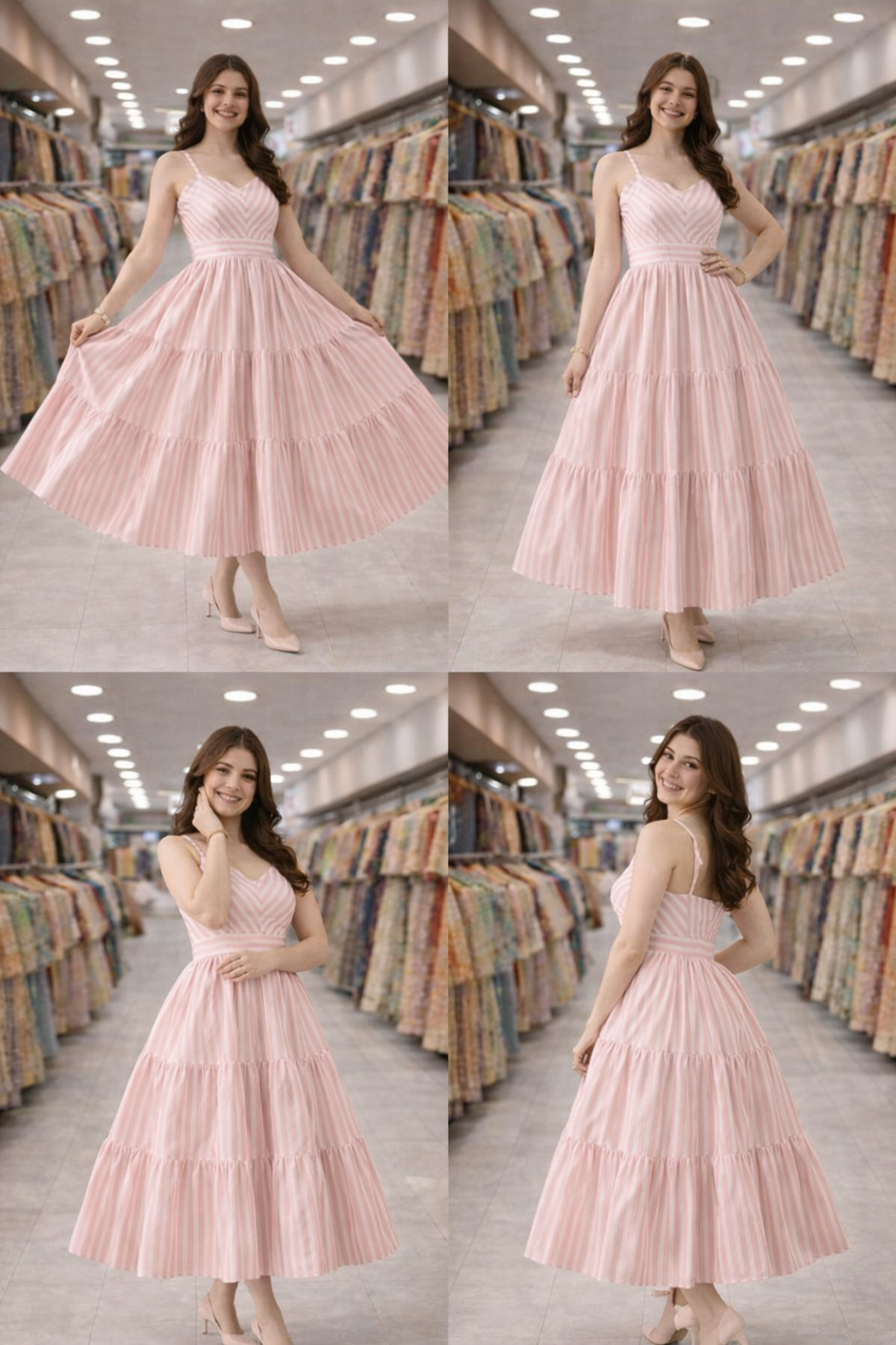 FloraLuna Pink and White Striped Tiered Maxi Dress