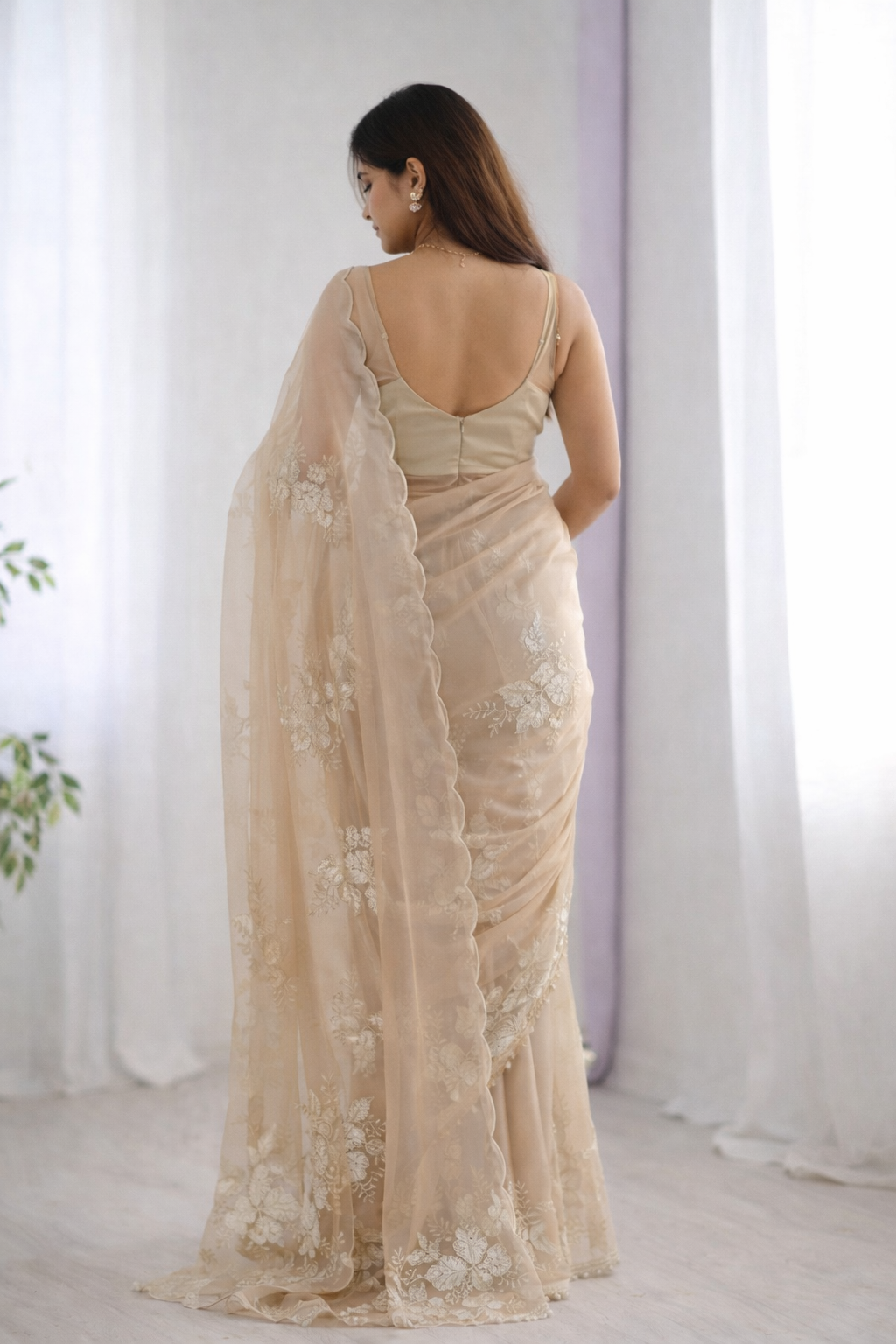 FloraLuna Champagne Blossom Saree