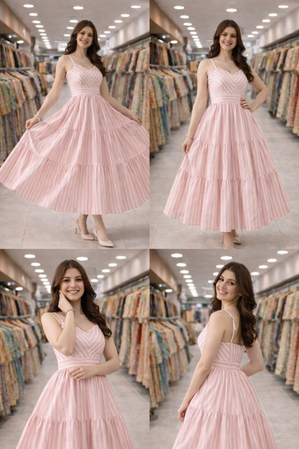 FloraLuna Pink and White Striped Tiered Maxi Dress