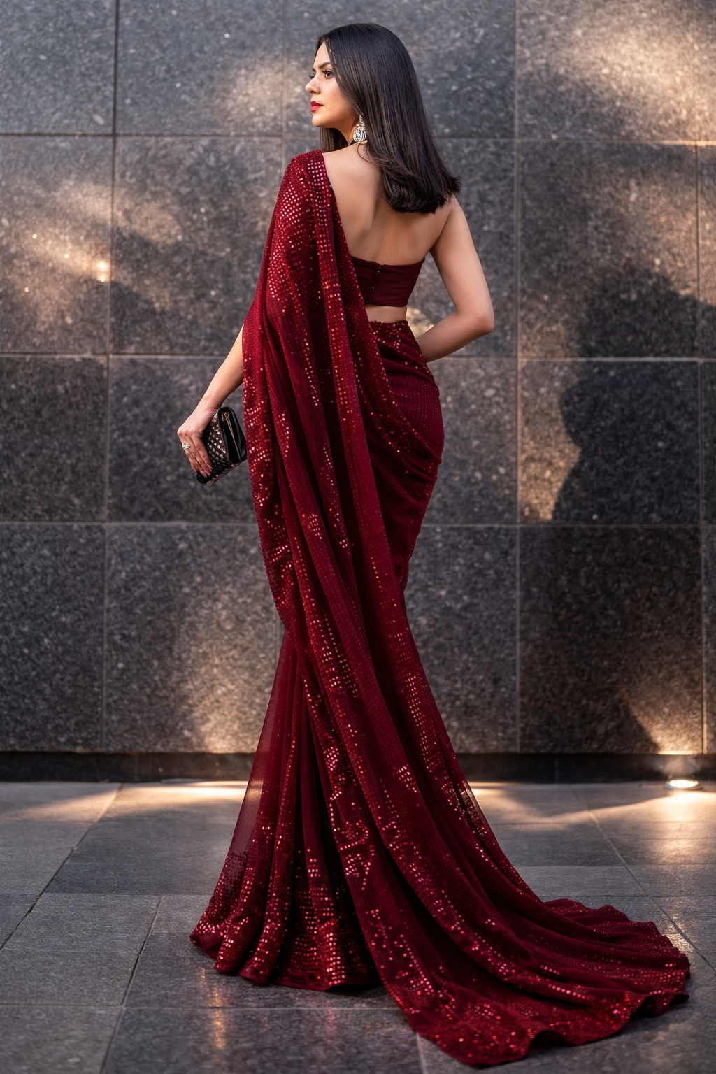 FloraLuna Opulent Maroon Sequin Saree