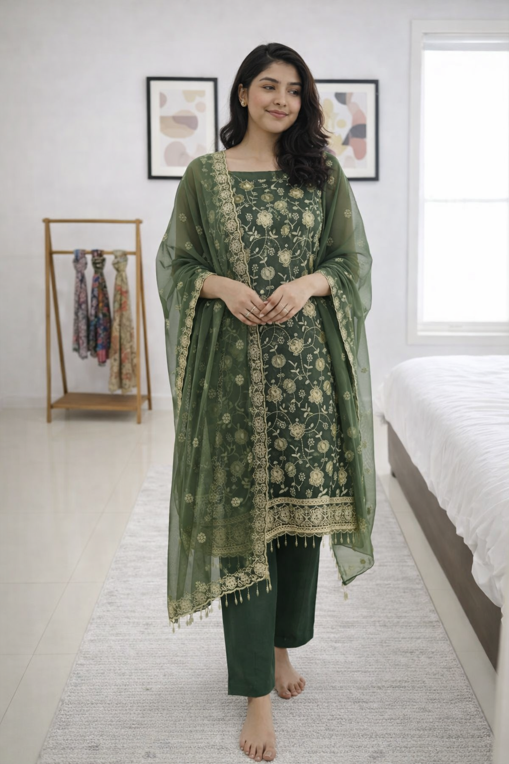 FloraLuna Unstitched Designer Embroidered Salwar with Dupatta