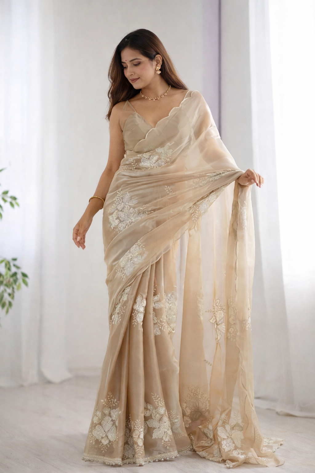 FloraLuna Champagne Blossom Saree