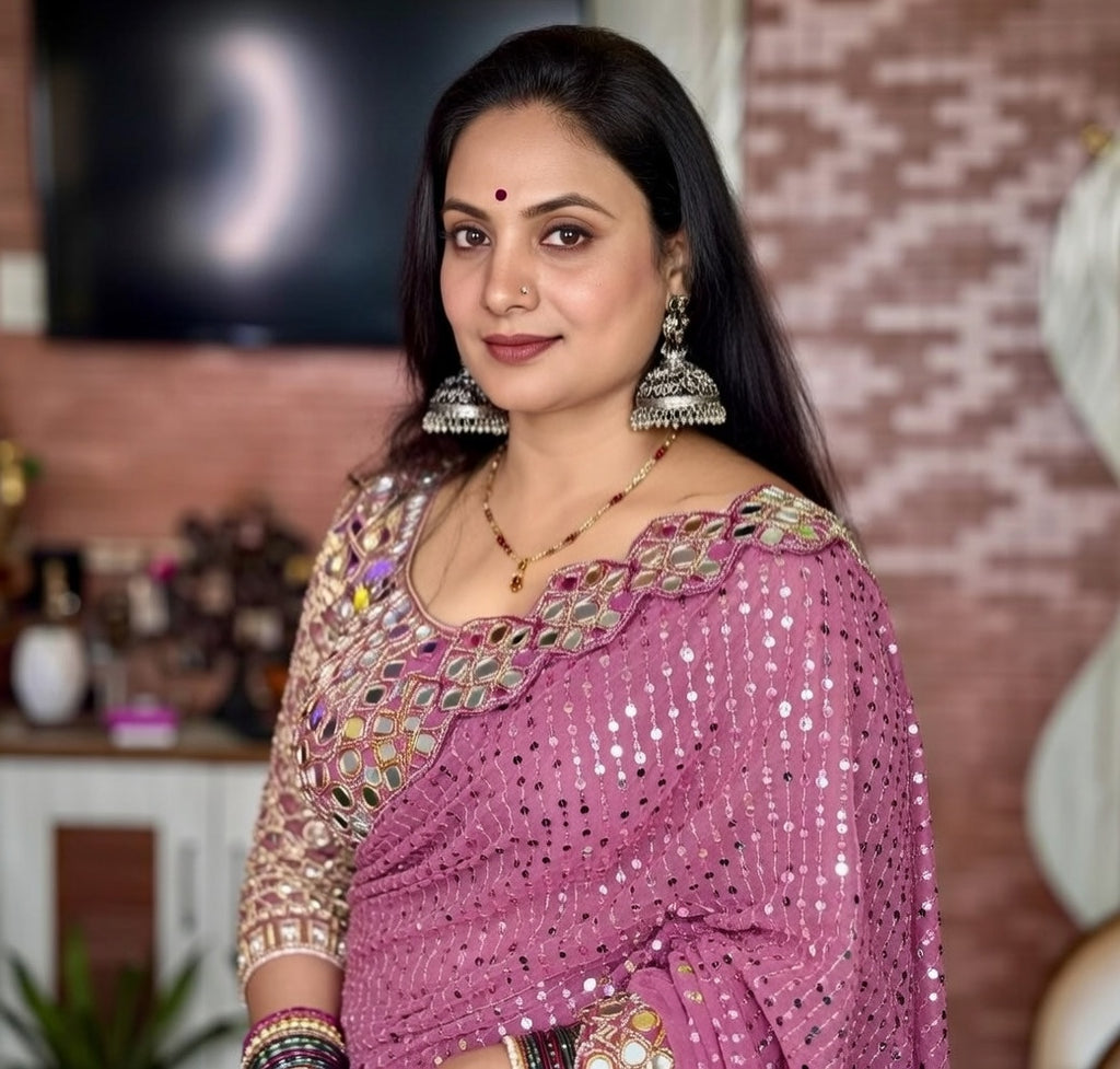 FloraLuna Pink Sequins Saree