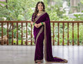 FloraLuna Luxurious Magenta-Purple Velvet Saree