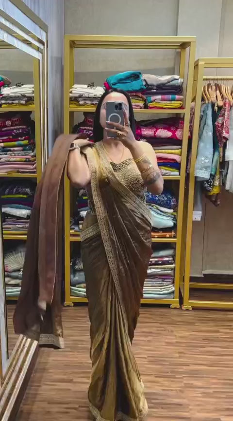 Metallic Silk Saree with Heavy Zari Border