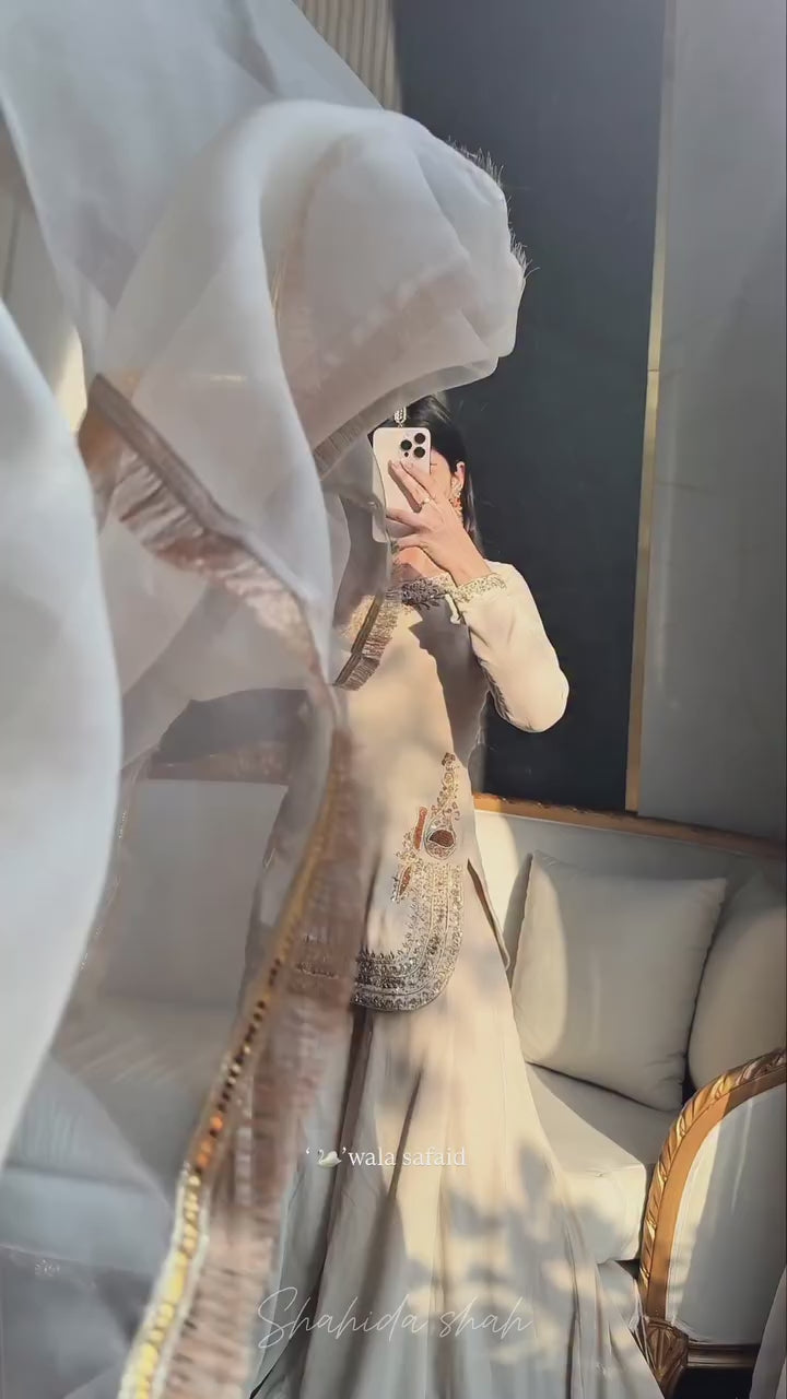 FloraLuna korean Satin Silk Heavy Bids Hand Work Embroidery Sequence Work Suit