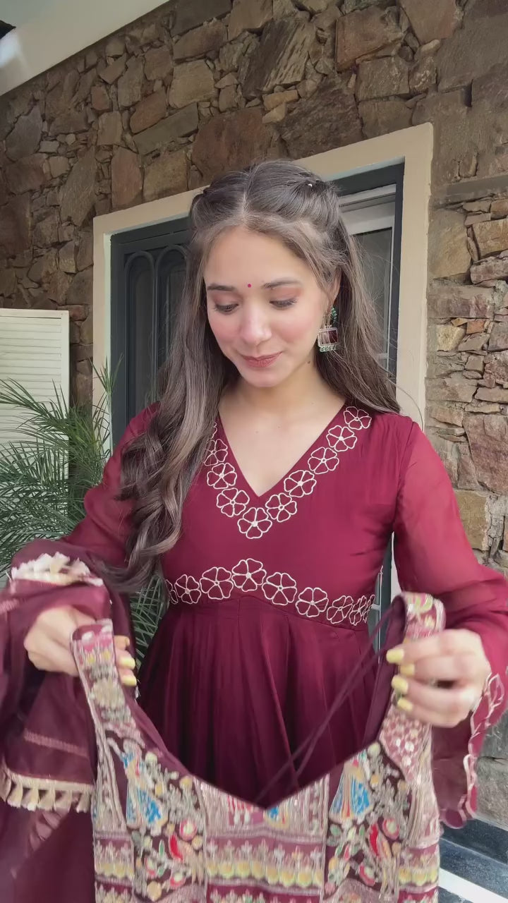 Floraluna Royal Maroon Ethnic Anarkali Dress
