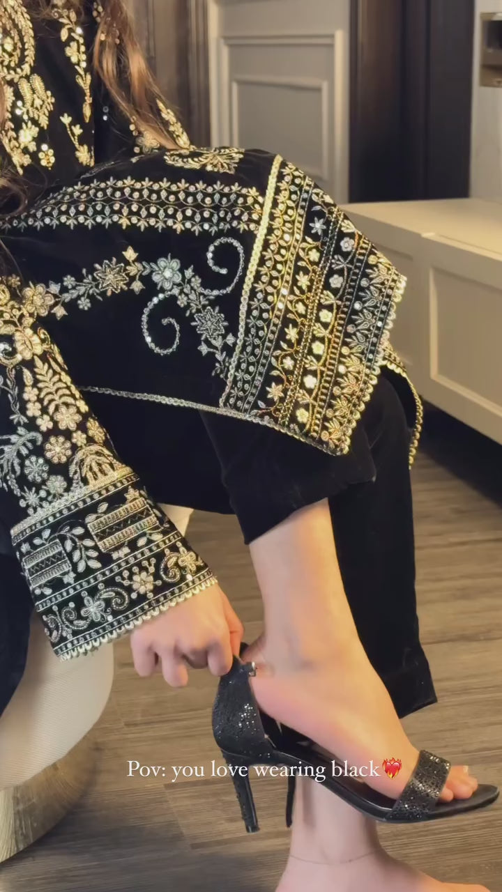 Fkoraluna Chocolate Brown Silk Satin Salwar Suit with Hand-Embroidered Leaf Cutwork